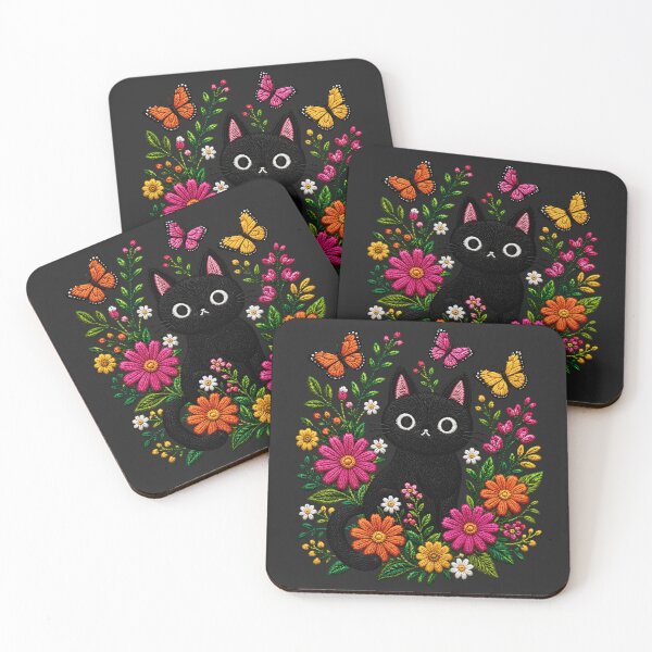 Item preview, Black Cat Butterfly Garden Embroidery designed and sold by ColorSplash123.