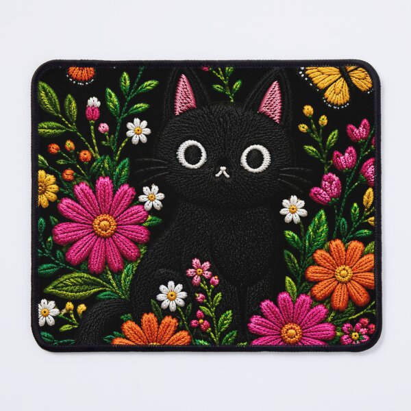 Item preview, Black Cat Butterfly Garden Embroidery designed and sold by ColorSplash123.