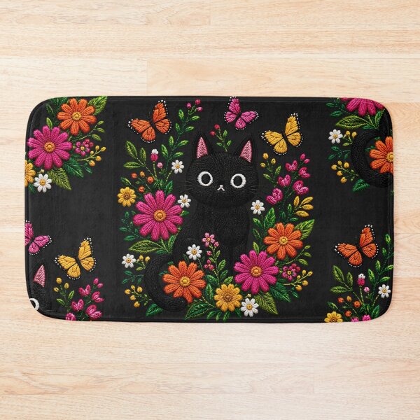 Item preview, Black Cat Butterfly Garden Embroidery designed and sold by ColorSplash123.