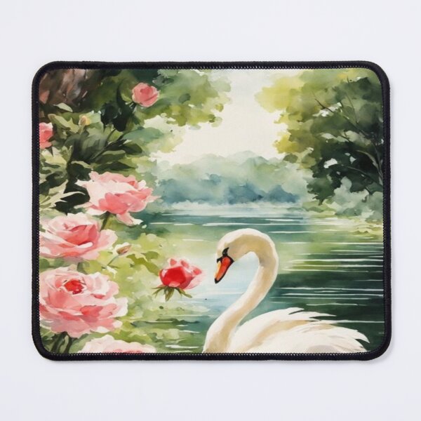 Item preview, Elegant Swan on Rose Lake Artwork designed and sold by NivyasArtistry.