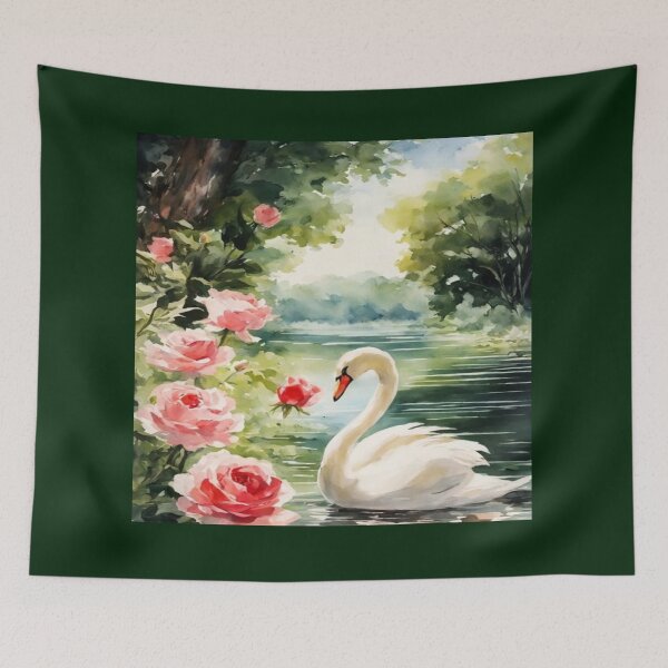 Item preview, Elegant Swan on Rose Lake Artwork  designed and sold by NivyasArtistry.