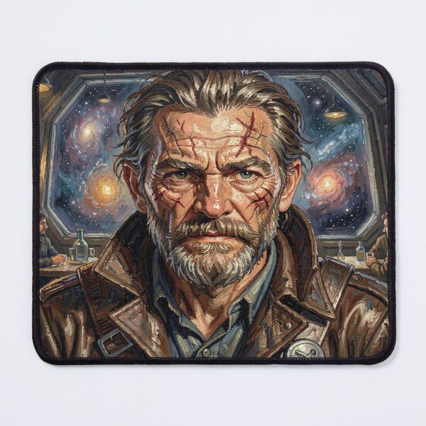 Item preview, Impasto space pirate portrait in powerful Van Gogh-inspired texture and cinematic depth designed and sold by FotoworldEdel.