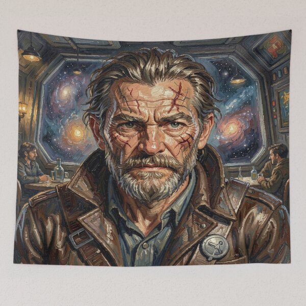 Item preview, Impasto space pirate portrait in powerful Van Gogh-inspired texture and cinematic depth designed and sold by FotoworldEdel.