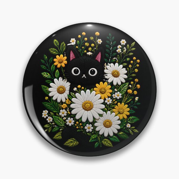 Item preview, Black Cat Daisy Bouquet Embroidery designed and sold by ColorSplash123.