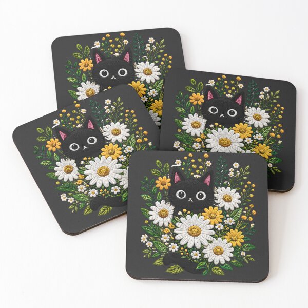 Item preview, Black Cat Daisy Bouquet Embroidery designed and sold by ColorSplash123.