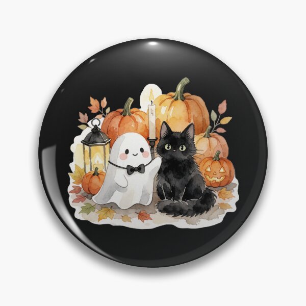 Item preview, Ghost and Black Cat | Cozy Halloween Companions designed and sold by AillustriaAK.