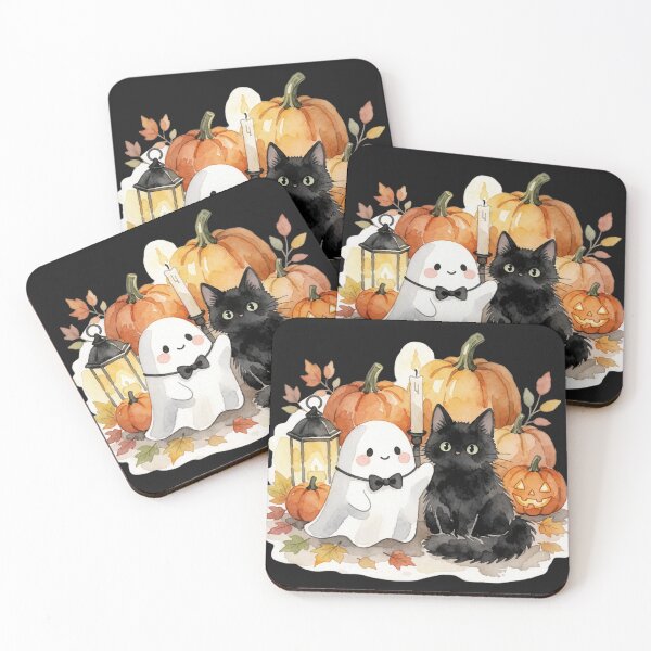 Item preview, Ghost and Black Cat | Cozy Halloween Companions designed and sold by AillustriaAK.