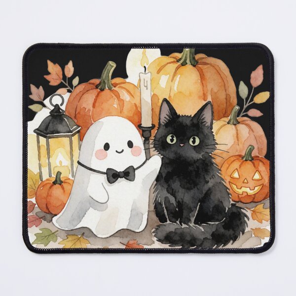 Item preview, Ghost and Black Cat | Cozy Halloween Companions designed and sold by AillustriaAK.