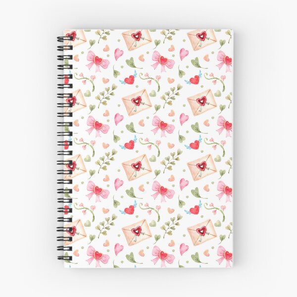 Item preview, Cute romantic watercolor pattern featuring pink bows, love letters, tiny hearts, leafy branches, and whimsical Valentine details on a dark background. designed and sold by White Rabbit Design .