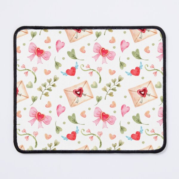 Item preview, Cute romantic watercolor pattern featuring pink bows, love letters, tiny hearts, leafy branches, and whimsical Valentine details on a dark background. designed and sold by SashaZinch.