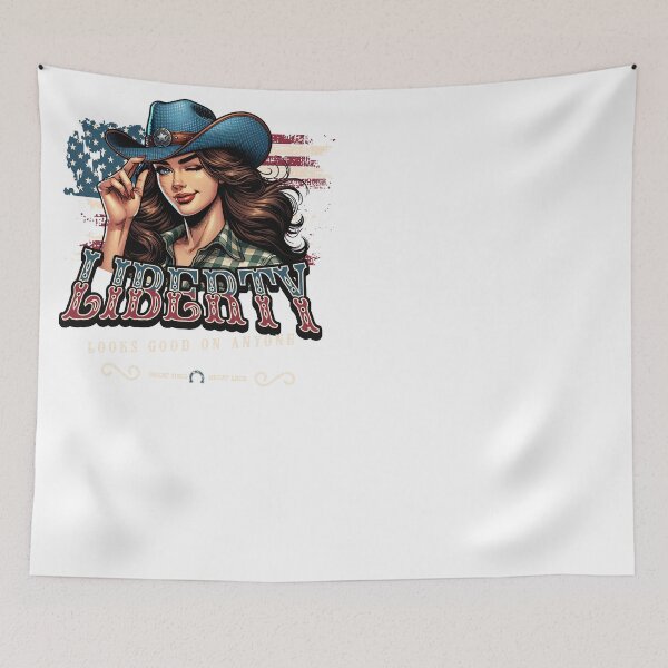 Item preview, Liberty Looks Good on Everyone Vintage Cowgirl 4th of July T-Shirt designed and sold by CurlyDogDesigns.