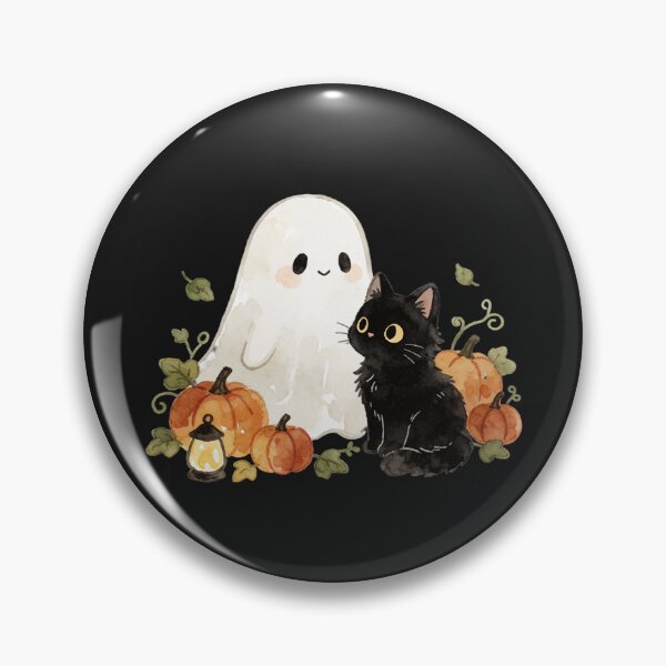 Item preview, Ghost and Black Cat | Cozy Halloween Companions designed and sold by AillustriaAK.
