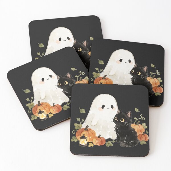 Item preview, Ghost and Black Cat | Cozy Halloween Companions designed and sold by AillustriaAK.