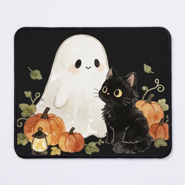 Item preview, Ghost and Black Cat | Cozy Halloween Companions designed and sold by AillustriaAK.