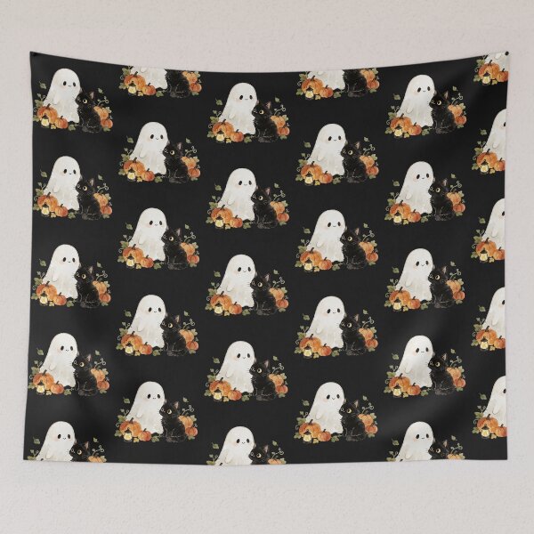 Item preview, Ghost and Black Cat | Cozy Halloween Companions designed and sold by AillustriaAK.