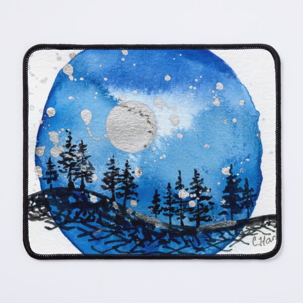 Item preview, Midnight Moon Forest – Celestial Blue Watercolour Circle Art designed and sold by Cass Harker Studio.
