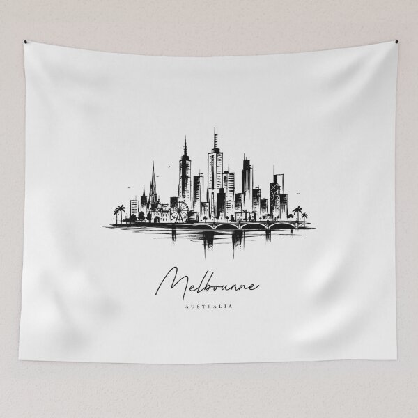 Item preview, Melbourne Australia Cityscape Vintage Skyline Sketch designed and sold by VintryOff.