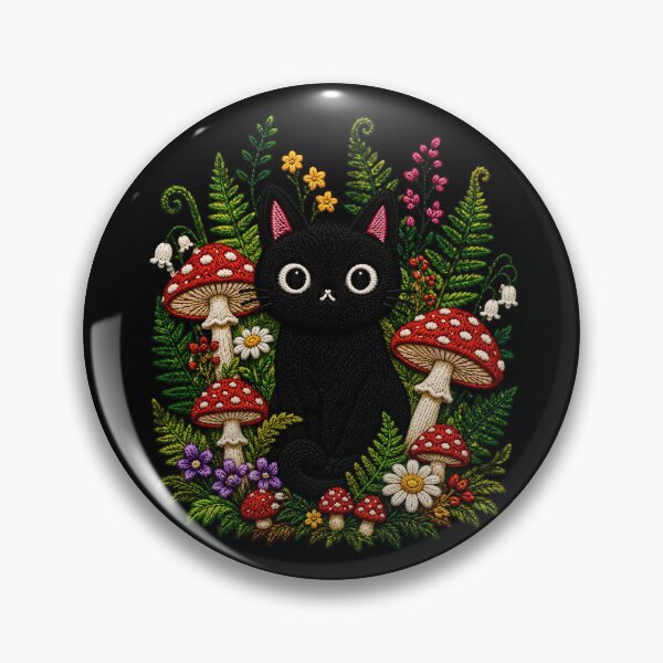 Item preview, Black Cat Mushroom Forest Embroidery designed and sold by ColorSplash123.