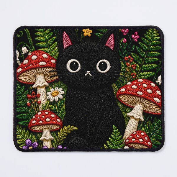 Item preview, Black Cat Mushroom Forest Embroidery designed and sold by ColorSplash123.