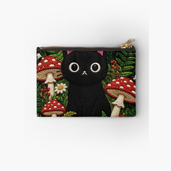 Item preview, Black Cat Mushroom Forest Embroidery designed and sold by ColorSplash123.