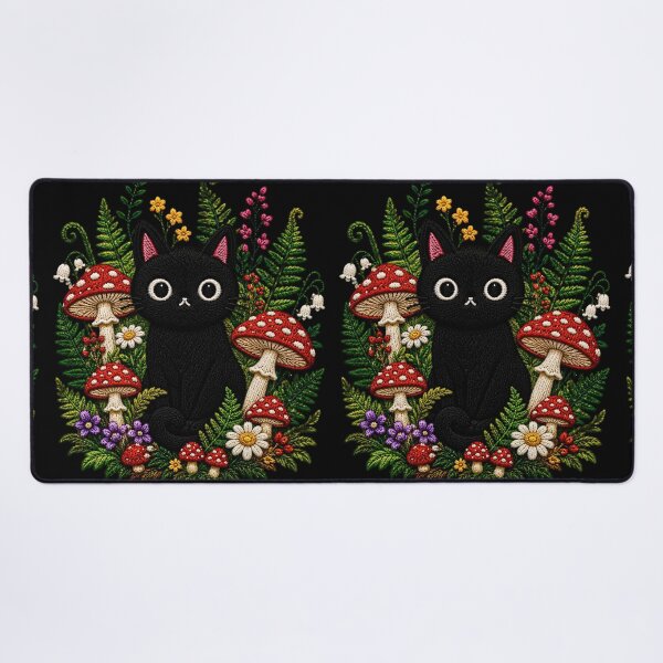 Item preview, Black Cat Mushroom Forest Embroidery designed and sold by ColorSplash123.