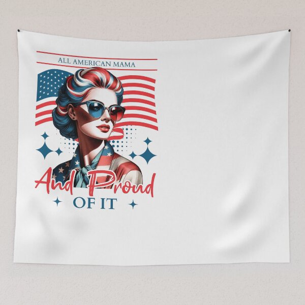 Item preview, All American Mama Retro Pin Up 4th of July Patriotic T-Shirt designed and sold by CurlyDogDesigns.