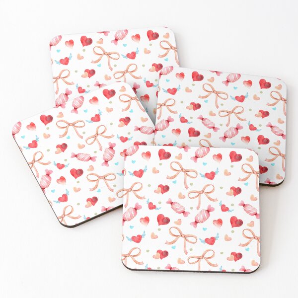 Item preview, Cute watercolor Valentine pattern featuring soft bows, striped candy, floating hearts, and tiny winged hearts designed and sold by White Rabbit Design .