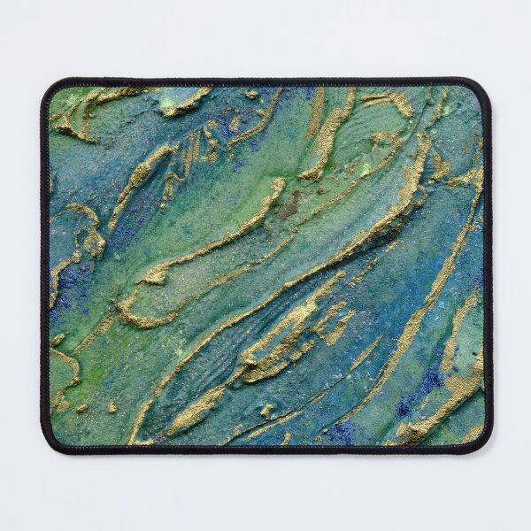 Item preview, Aerial Shoreline – Abstract Turquoise Sea and Gold Enamel Art designed and sold by Cass Harker Studio.