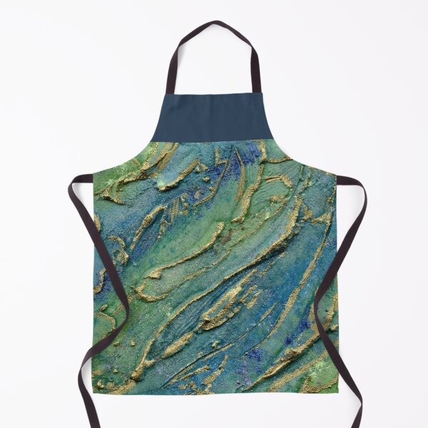 Item preview, Aerial Shoreline – Abstract Turquoise Sea and Gold Enamel Art designed and sold by Cass Harker Studio.