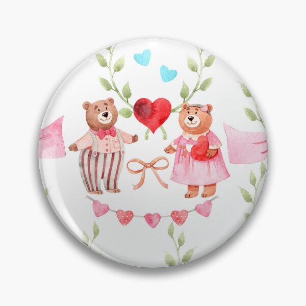 Item preview, Adorable watercolor Valentine pattern featuring cute teddy bear couples, pink ribbons, heart garlands, leafy branches, and romantic pastel details on a dark background designed and sold by SashaZinch.