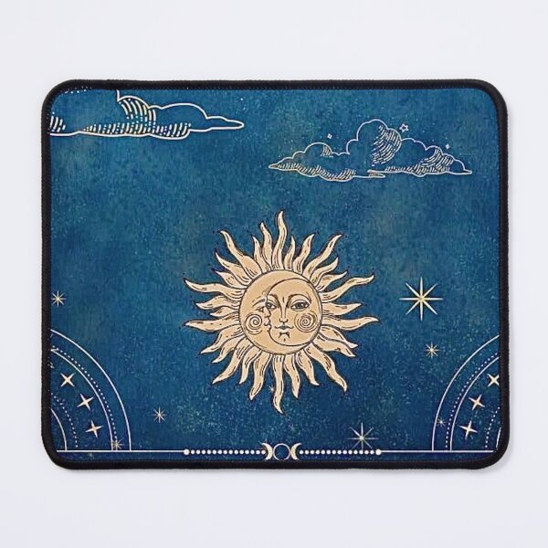 Item preview, blue whimsigoth with yellow sun and moon with clouds designed and sold by BrontesWhimsyStore.