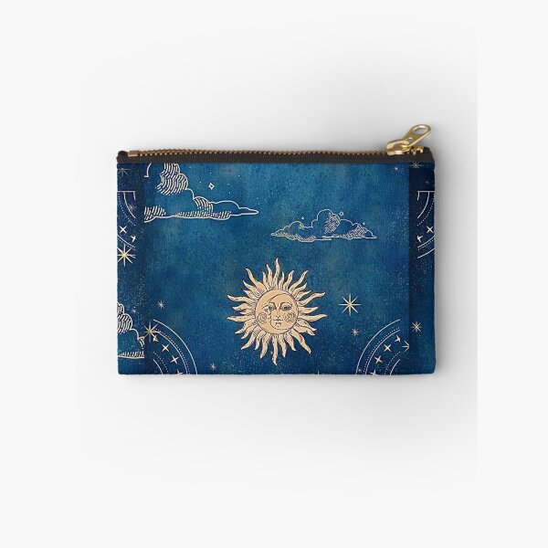 Item preview, blue whimsigoth with yellow sun and moon with clouds designed and sold by BrontesWhimsyStore.