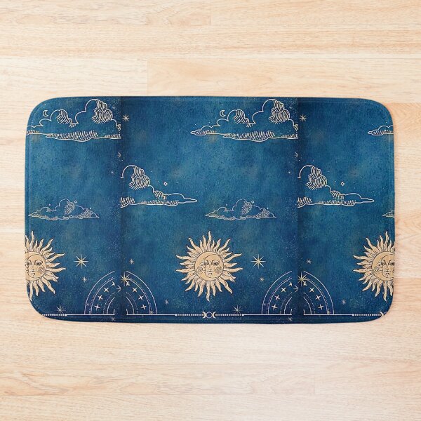 Item preview, blue whimsigoth with yellow sun and moon with clouds designed and sold by BrontesWhimsyStore.