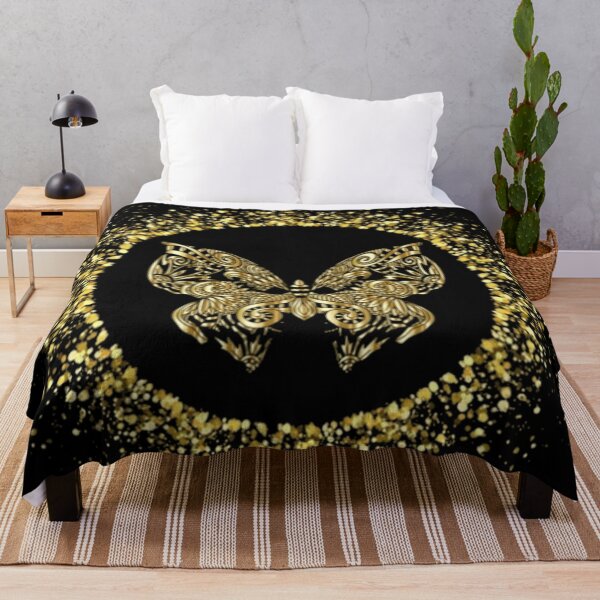 Item preview, Golden Butterfly Sparkle | Luxury Black Background designed and sold by Rawafi Art Studio.
