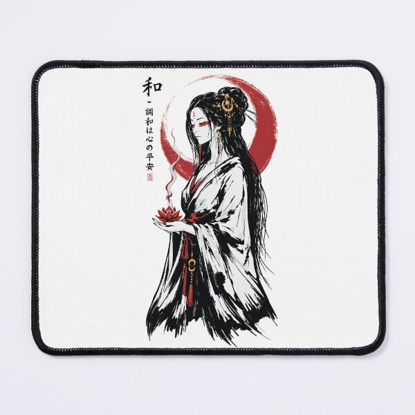 Item preview, Harmony Lotus Maiden | Minimalist Eastern Inspired Art in White, Red and Black designed and sold by MonNoir.