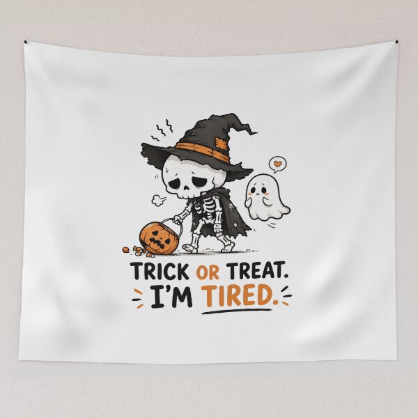 Item preview,  Trick or Treat or Tired Halloween Shirt — Funny Skeleton Witch Pumpkin Halloween Humor Gift Spooky Season Tee designed and sold by MaynyStudio.