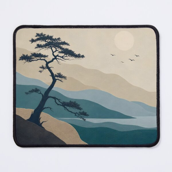 Item preview, Still Water Teal and Universal Khaki Minimalist Coastal Landscape Art designed and sold by Glitchart66.