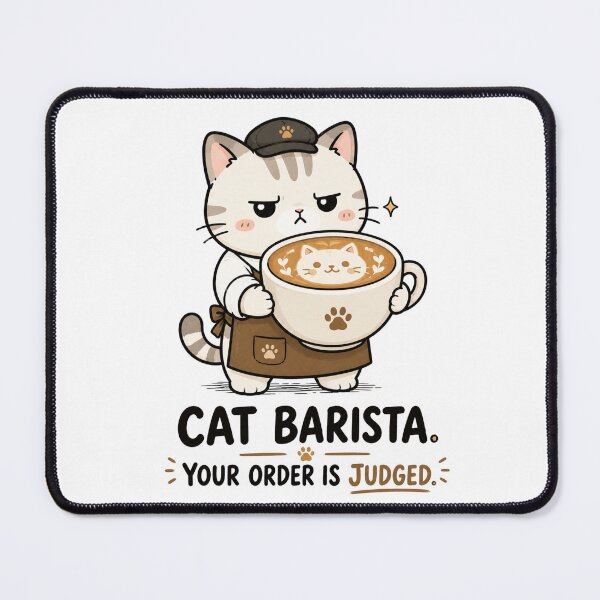 Item preview, Cat Barista Shirt Your Order Is Judged — Funny Grumpy Cat Coffee Lover Gift Cute Kawaii Barista Humor Tee designed and sold by MaynyStudio.