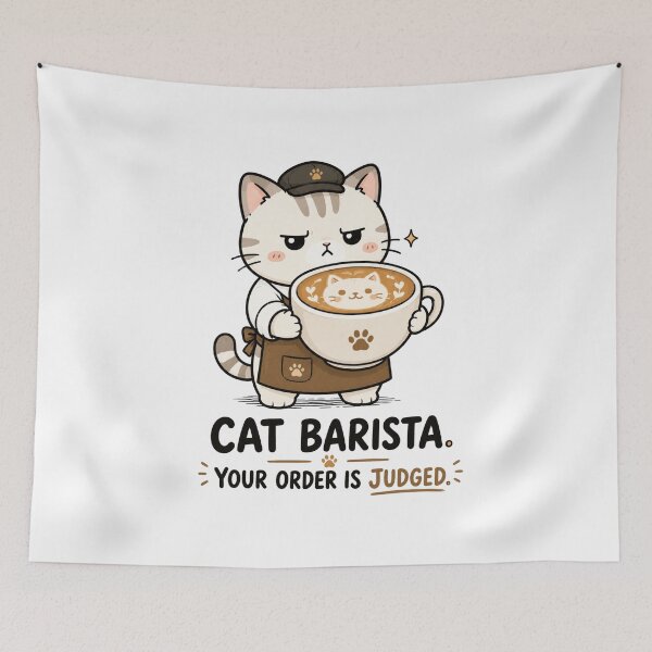 Item preview, Cat Barista Shirt Your Order Is Judged — Funny Grumpy Cat Coffee Lover Gift Cute Kawaii Barista Humor Tee designed and sold by MaynyStudio.