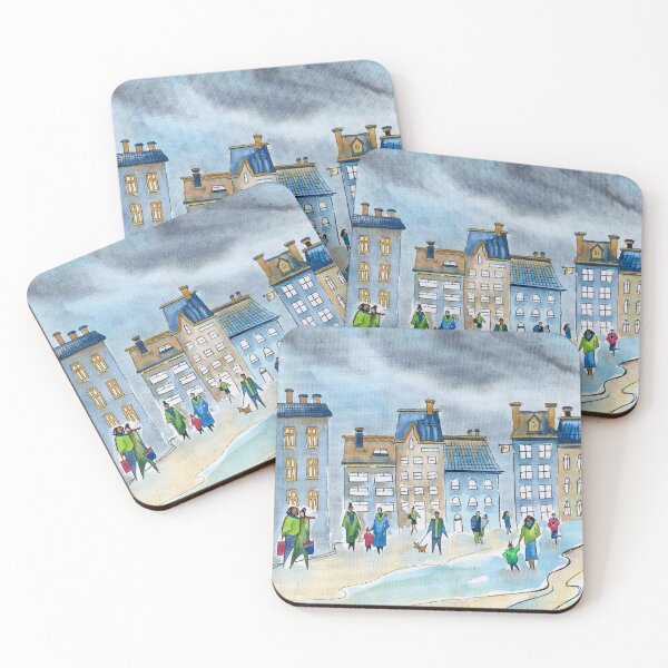 Item preview, Rainy Day in the City – Whimsical European Town Watercolour Painting designed and sold by Cass Harker Studio.