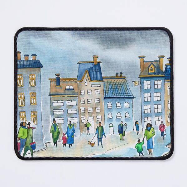 Item preview, Rainy Day in the City – Whimsical European Town Watercolour Painting designed and sold by Cass Harker Studio.