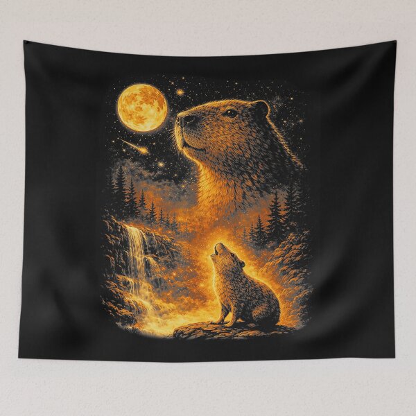 Item preview, Capybara Wolf Moon Waterfall Forest Wildlife Nature Lover designed and sold by AmaXONIC.