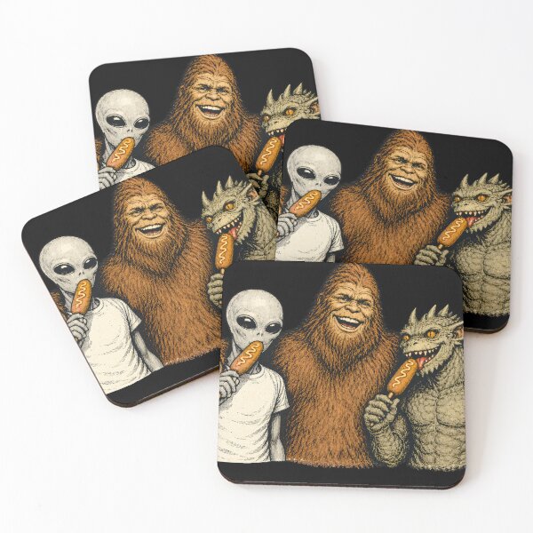 Item preview, Bigfoot, Alien & Chupacabra Corn Dog Club Funny Paranormal Monster Artwork designed and sold by TheTrendsDesk.