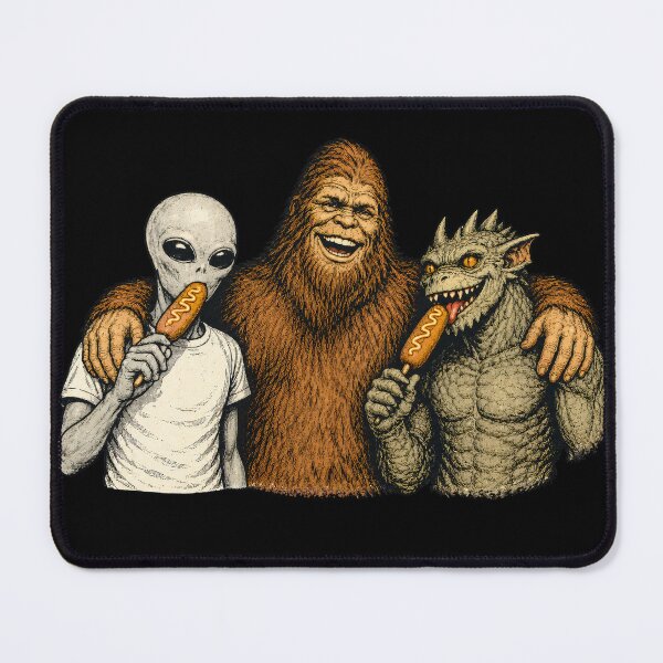 Item preview, Bigfoot, Alien & Chupacabra Corn Dog Club Funny Paranormal Monster Artwork designed and sold by TheTrendsDesk.