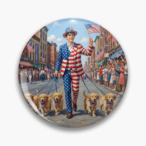 Item preview, Patriotic Teenager Walking His Golden Retriever Puppies designed and sold by Home Decor Art.