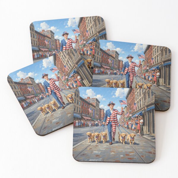 Item preview, Patriotic Teenager Walking His Golden Retriever Puppies designed and sold by Home Decor Art.