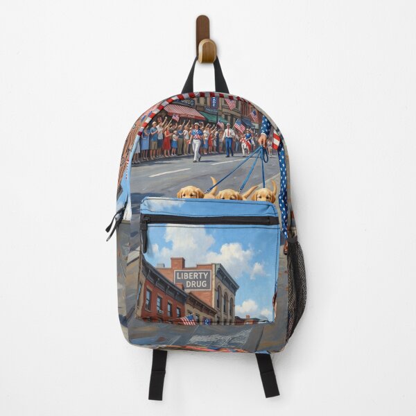 Item preview, Patriotic Teenager Walking His Golden Retriever Puppies designed and sold by Home Decor Art.