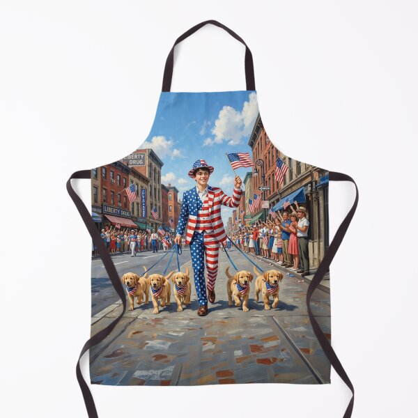 Item preview, Patriotic Teenager Walking His Golden Retriever Puppies designed and sold by Home Decor Art.