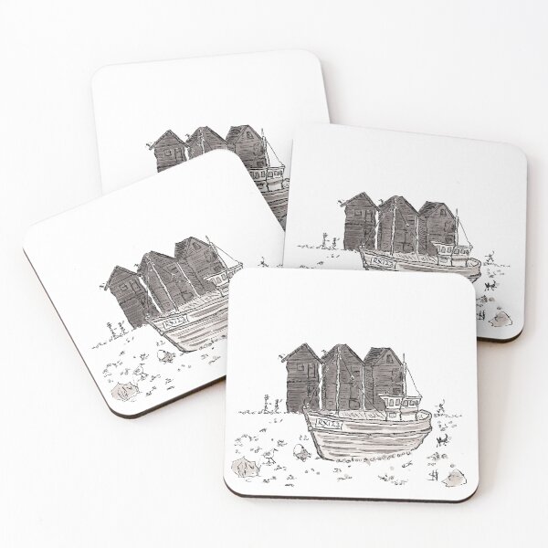 Artikelvorschau, Fischerboot vor den Netzhütten in Hastings entworfen und verkauft von Inky Fingers Illustrations.