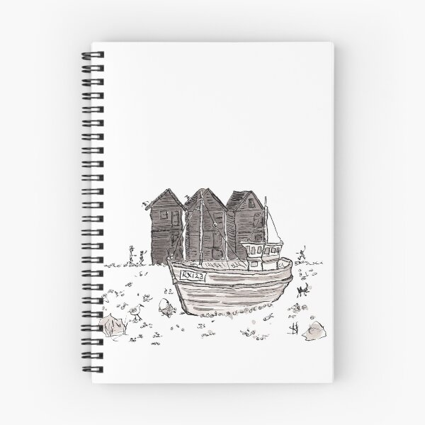 Item preview, Fishing boat in front of net huts in hastings designed and sold by Inky Fingers Illustrations.